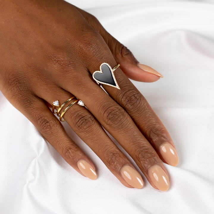  Elongated Pavé Heart Ring - Adina Eden's Jewels