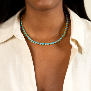  Turquoise Heart Bezel Tennis Necklace - Adina Eden's Jewels