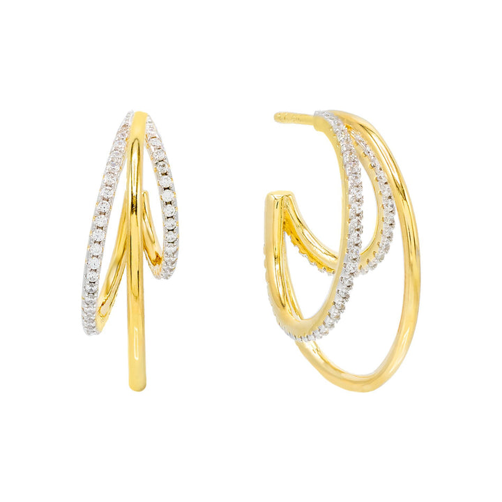 Gold Pavé Triple Hoop Earring - Adina Eden's Jewels