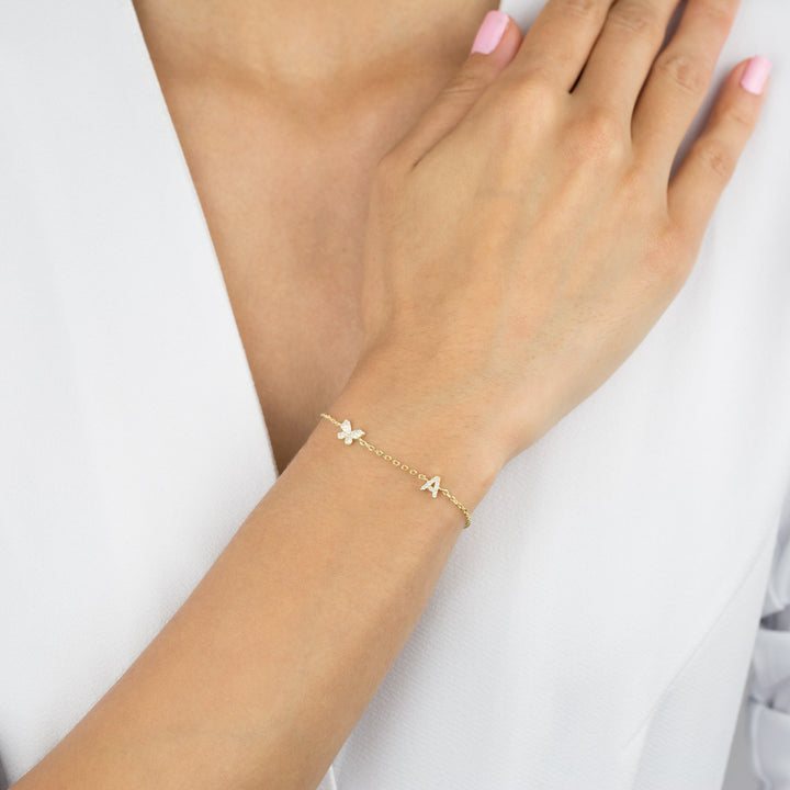 Pave Diamond G Initial Bracelet, 14k Gold Plated Jewelry, 925 Silver Link Chain Bracelet, Diamond Initial Bracelet Jewelry Personalized Gift