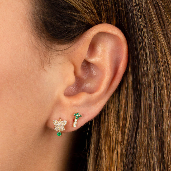  Diamond Butterfly Emerald  Huggie Earring 14K - Adina Eden's Jewels