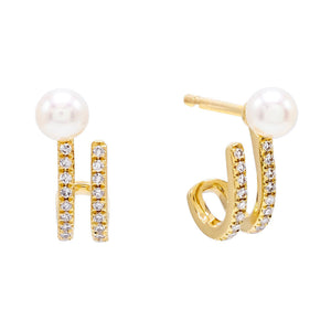 14K Gold Diamond Pearl Hook Stud Earring 14K - Adina Eden's Jewels
