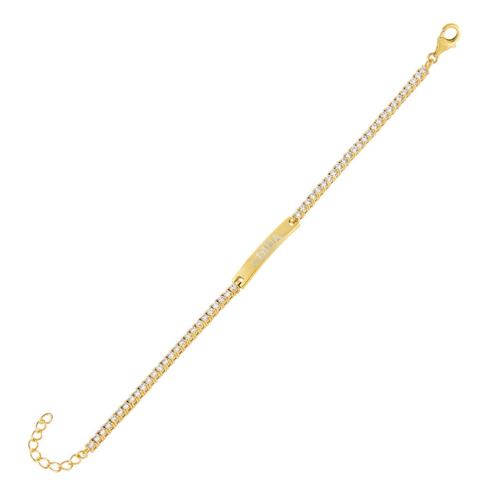 Gold Engravable Bar Tennis Bracelet - Adina Eden's Jewels