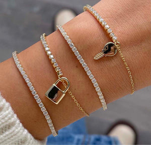  Engravable Chain x Tennis Lock Bracelet - Adina Eden's Jewels