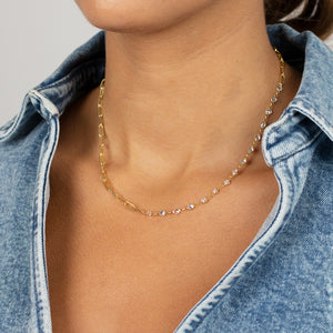  CZ Bezel X Paperclip Toggle Chain Necklace - Adina Eden's Jewels