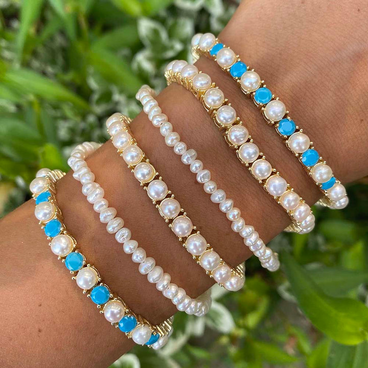  Pearl X Turquoise Bracelet - Adina Eden's Jewels