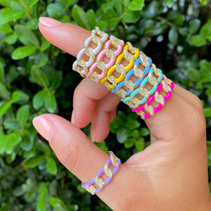  CZ Enamel Link Ring - Adina Eden's Jewels