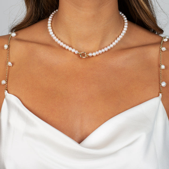  Pearl Toggle Necklace 14K - Adina Eden's Jewels