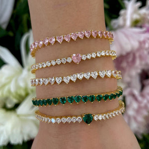  Pink Colored Heart Tennis Bracelet - Adina Eden's Jewels