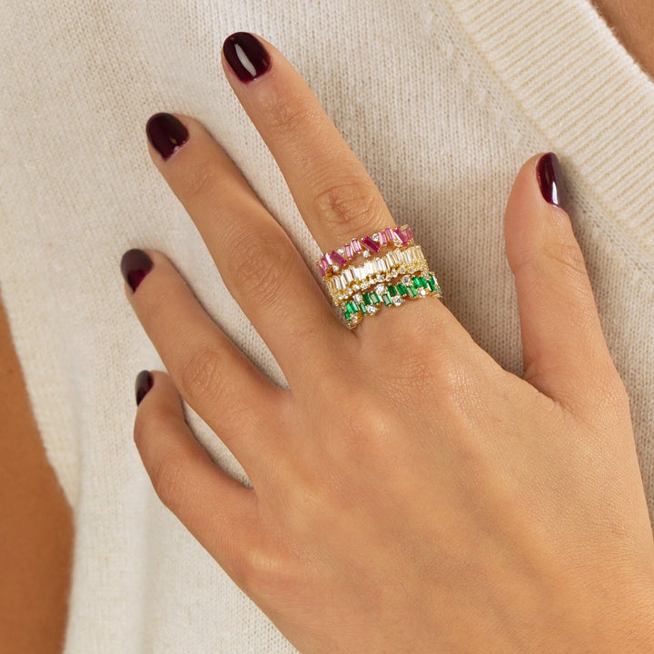  Baguette X Solitaire Scattered Eternity Band - Adina Eden's Jewels