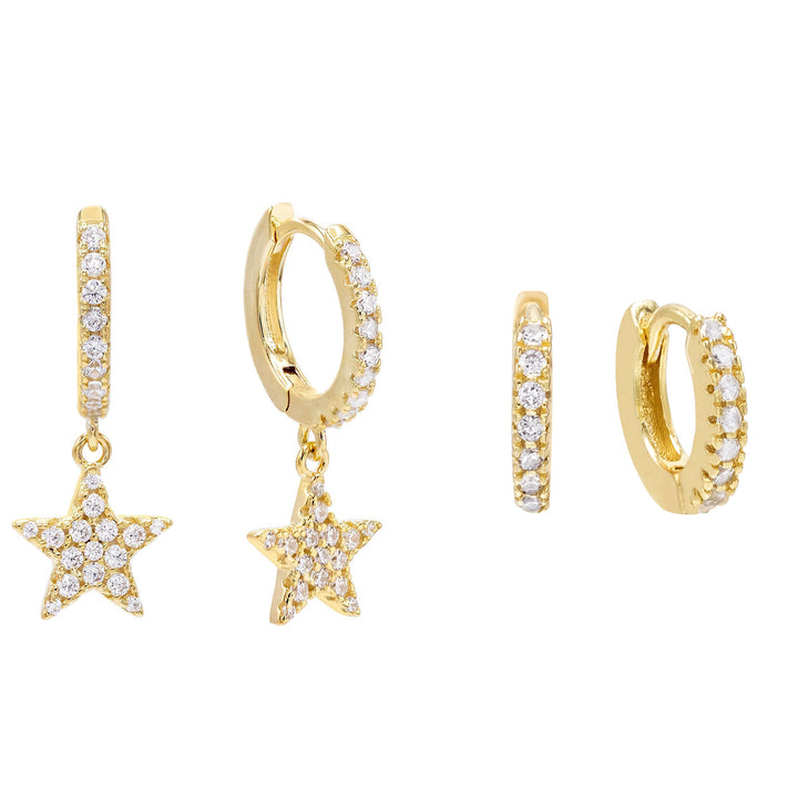 Gold CZ Star Huggie Earring Combo Set - Adina Eden's Jewels