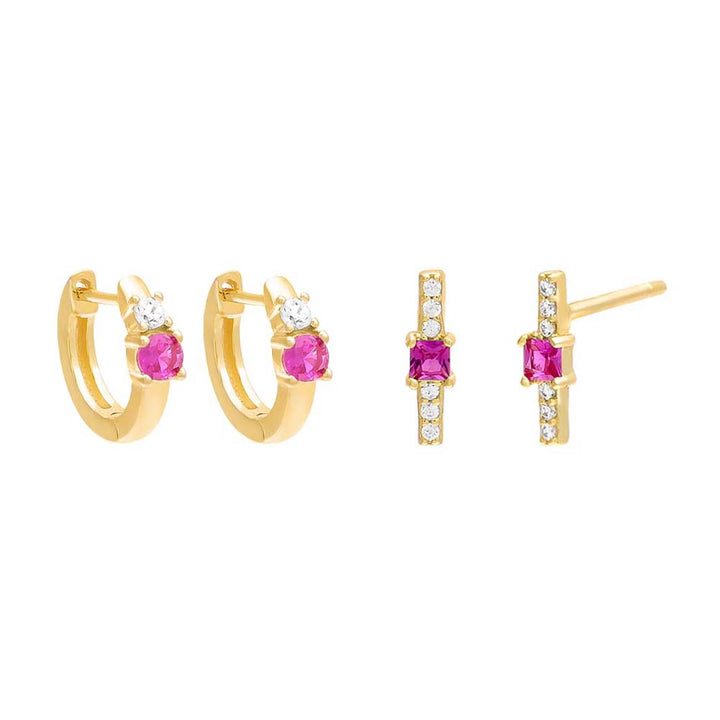 Sapphire Pink CZ x Colored Earring Combo Set - Adina Eden's Jewels