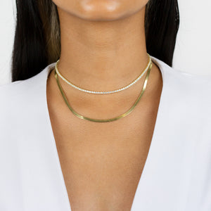  Tennis Choker X Herringbone Necklace Combo Set - Adina Eden's Jewels