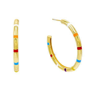 Multi-Color Striped Enamel Hoop Earring - Adina Eden's Jewels