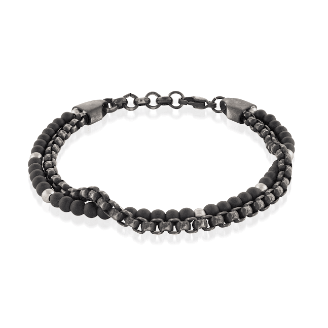 Onyx Double Beaded Chain Bracelet - Adina Eden's Jewels