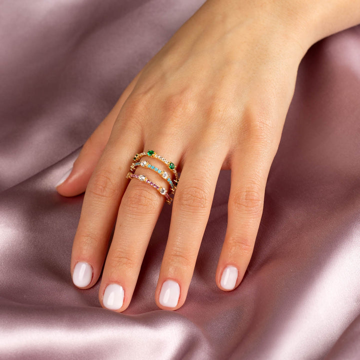  Colored Gemstone X CZ Thin Eternity Ring - Adina Eden's Jewels