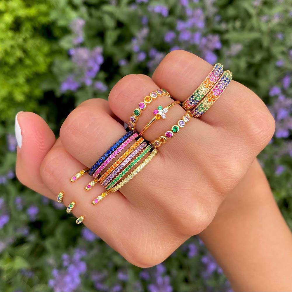 CZ Rainbow Flower Ring Adina Eden Jewels