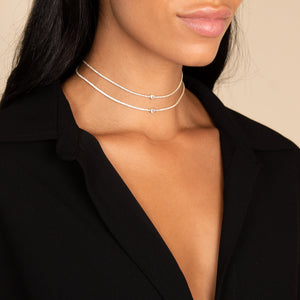  Round Bezel Thin Tennis Choker - Adina Eden's Jewels