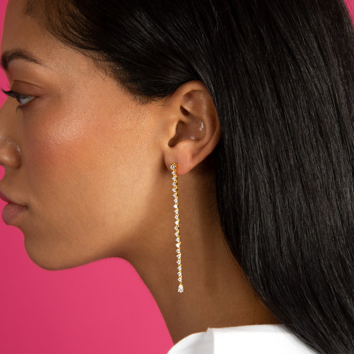  Thin CZ Drop Down Stud Earring - Adina Eden's Jewels