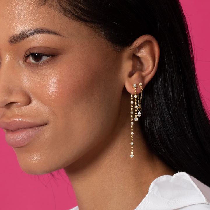  Teardrop Chain Front Back Stud Earring - Adina Eden's Jewels