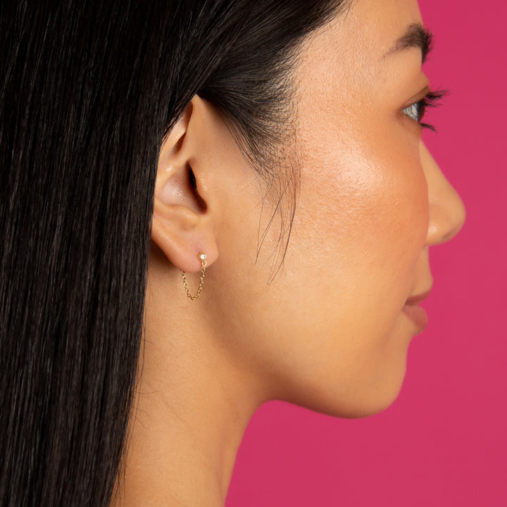  Tiny Bezel Chain Front Back Stud Earring - Adina Eden's Jewels