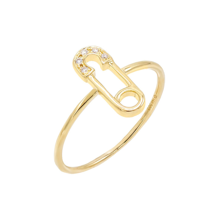 14K Gold / 6.5 Diamond Mini Safety Pin Ring 14K - Adina Eden's Jewels
