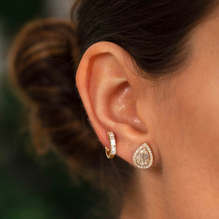 Baguette Diamond Huggie Earring 18K - Adina Eden's Jewels