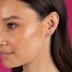  Pave Outline Turquoise Heart Threaded Stud Earring 14K - Adina Eden's Jewels