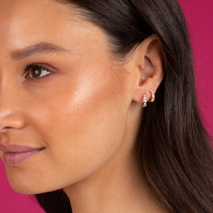  Diamond Multi Shape Huggie Earring 14K - Adina Eden's Jewels