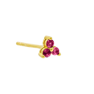 Magenta / Single Trio Stone Stud Earring 14K - Adina Eden's Jewels