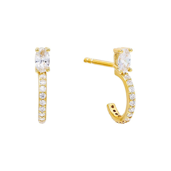 Gold / Oval Stone Hoop Stud Earring - Adina Eden's Jewels