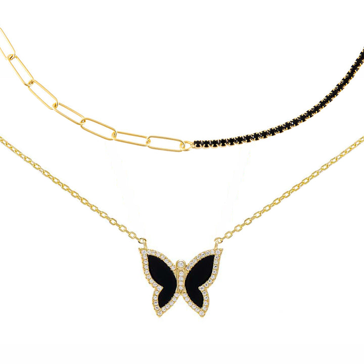 Onyx The Thin Tennis & Butterfly Necklace Combo Set - Adina Eden's Jewels