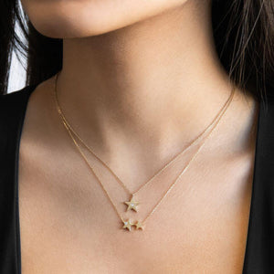  Diamond Double Star Necklace 14K - Adina Eden's Jewels