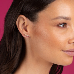  Diamond Gemstone Curved Bar Stud Earring 14K - Adina Eden's Jewels