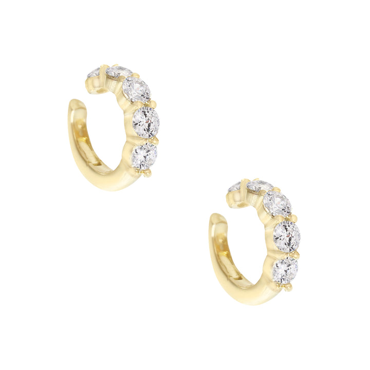 Gold / Pair CZ Round Stone Ear Cuff - Adina Eden's Jewels