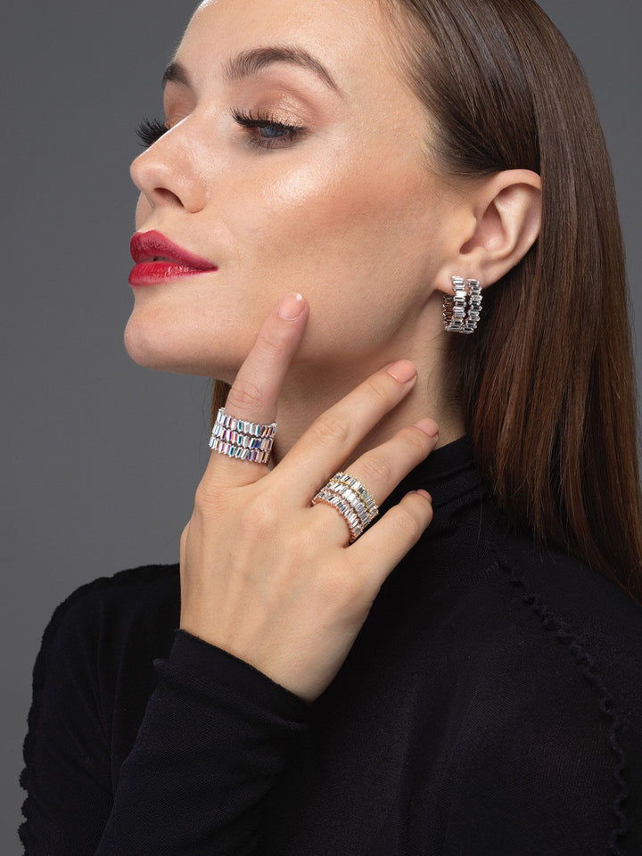  Crystal Silver Baguette Hoop Earring - Adina Eden's Jewels