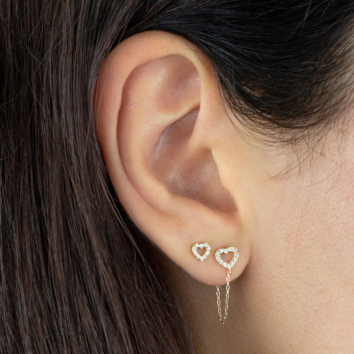  CZ Open Heart Chain Stud Earring 14K - Adina Eden's Jewels