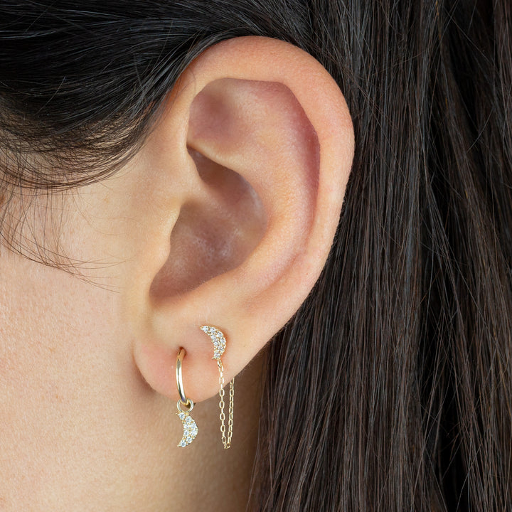  CZ Crescent Chain Stud Earring 14K - Adina Eden's Jewels