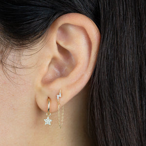  CZ Lightning Bolt Chain Stud Earring 14K - Adina Eden's Jewels