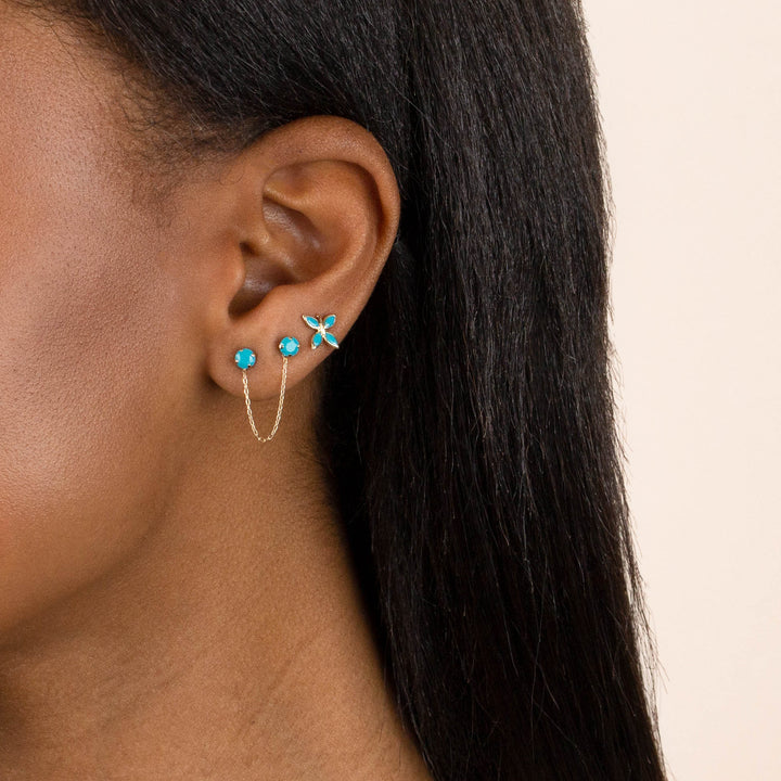  Turquoise Stone Double Chain Stud Earring 14K - Adina Eden's Jewels