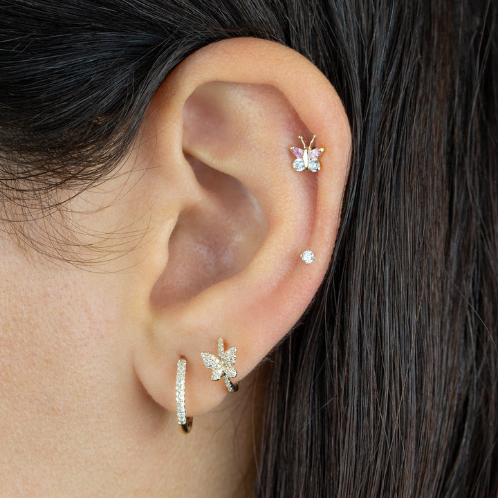  CZ Pink Butterfly Stud Earring 14K - Adina Eden's Jewels