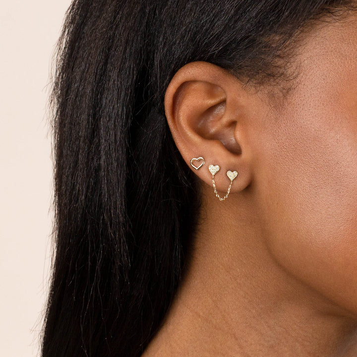  Diamond Pavé Mini Heart Chain Stud Earring 14K - Adina Eden's Jewels