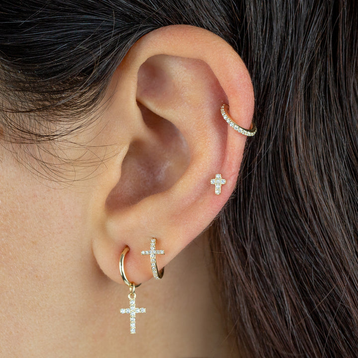  Diamond Cross Huggie Earring 14K - Adina Eden's Jewels