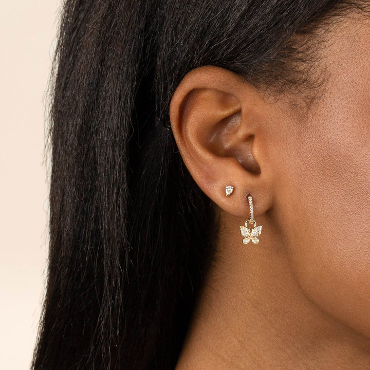  Diamond Butterfly Charm Huggie Earring 14K - Adina Eden's Jewels