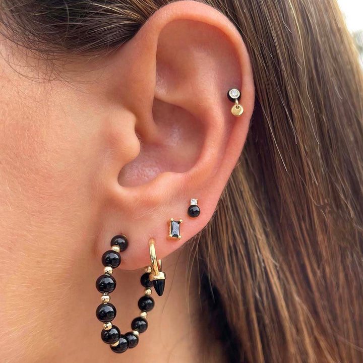  Beaded Onyx Hoop Earring - Adina Eden's Jewels