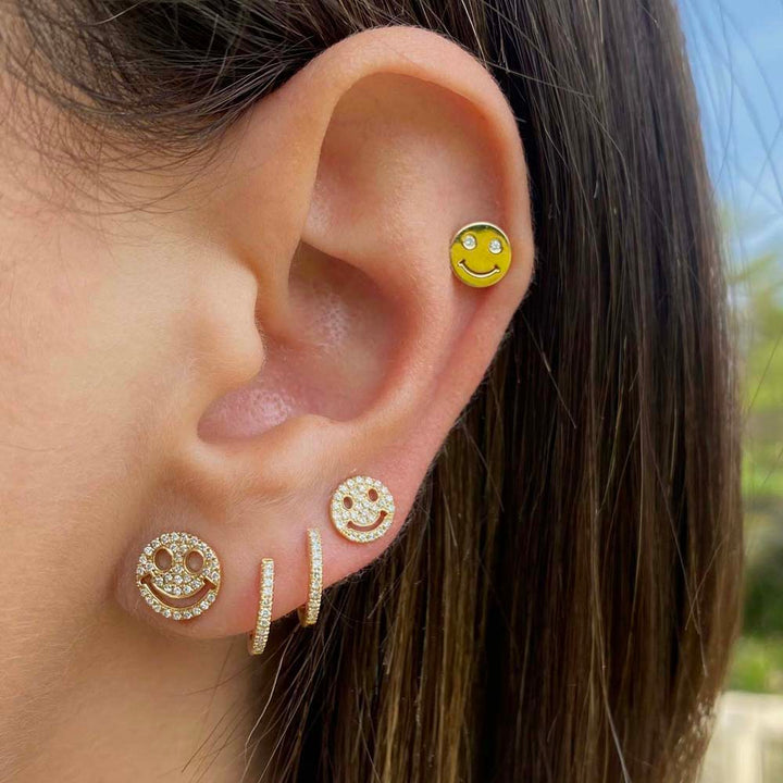  Pavé Diamond Smiley Face Stud Earring 14K - Adina Eden's Jewels