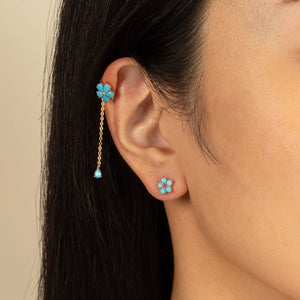  Colored Flower Chain Drop Ear Cuff - Adina Eden's Jewels