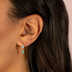  Turquoise X CZ Dangle Huggie Earring - Adina Eden's Jewels