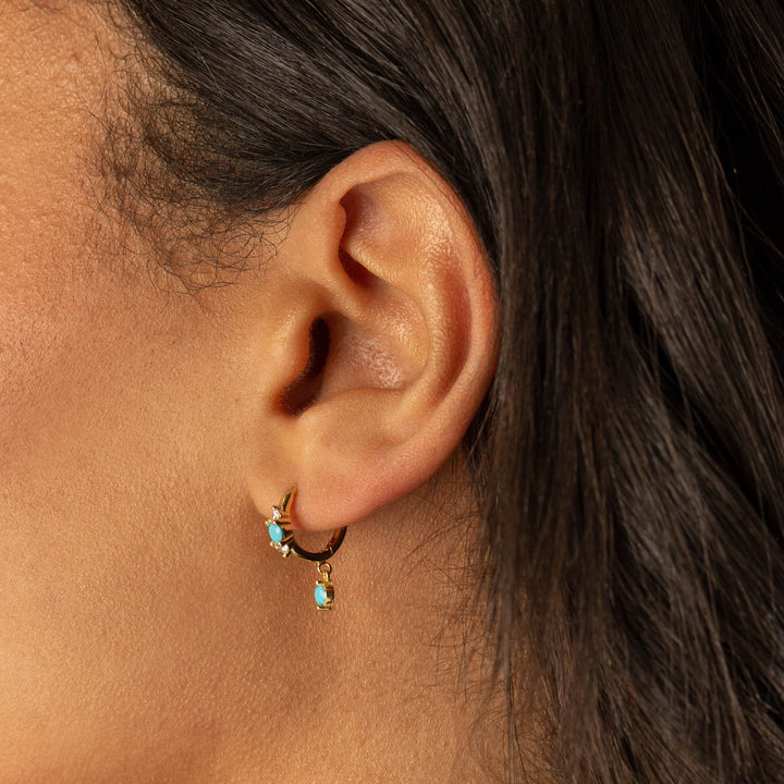  Turquoise X CZ Dangle Huggie Earring - Adina Eden's Jewels