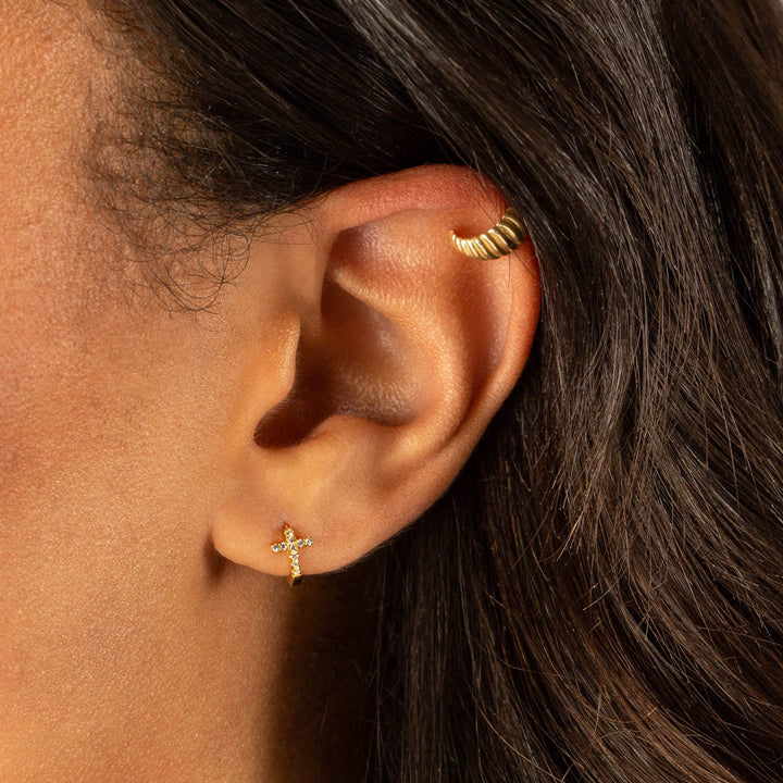  Tiny Pavé Cross Huggie Earring - Adina Eden's Jewels